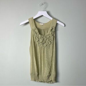 Green Summer Dress Crinkle Tank Top / Size S